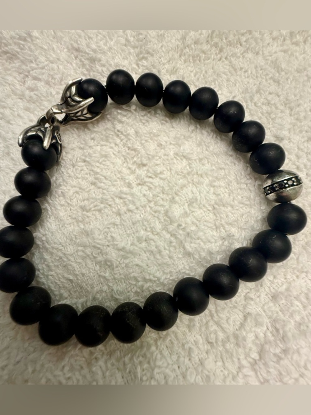 David Yurman Black Onyx Spiritual Bead Bracelet w/ Pave Diamond Accent